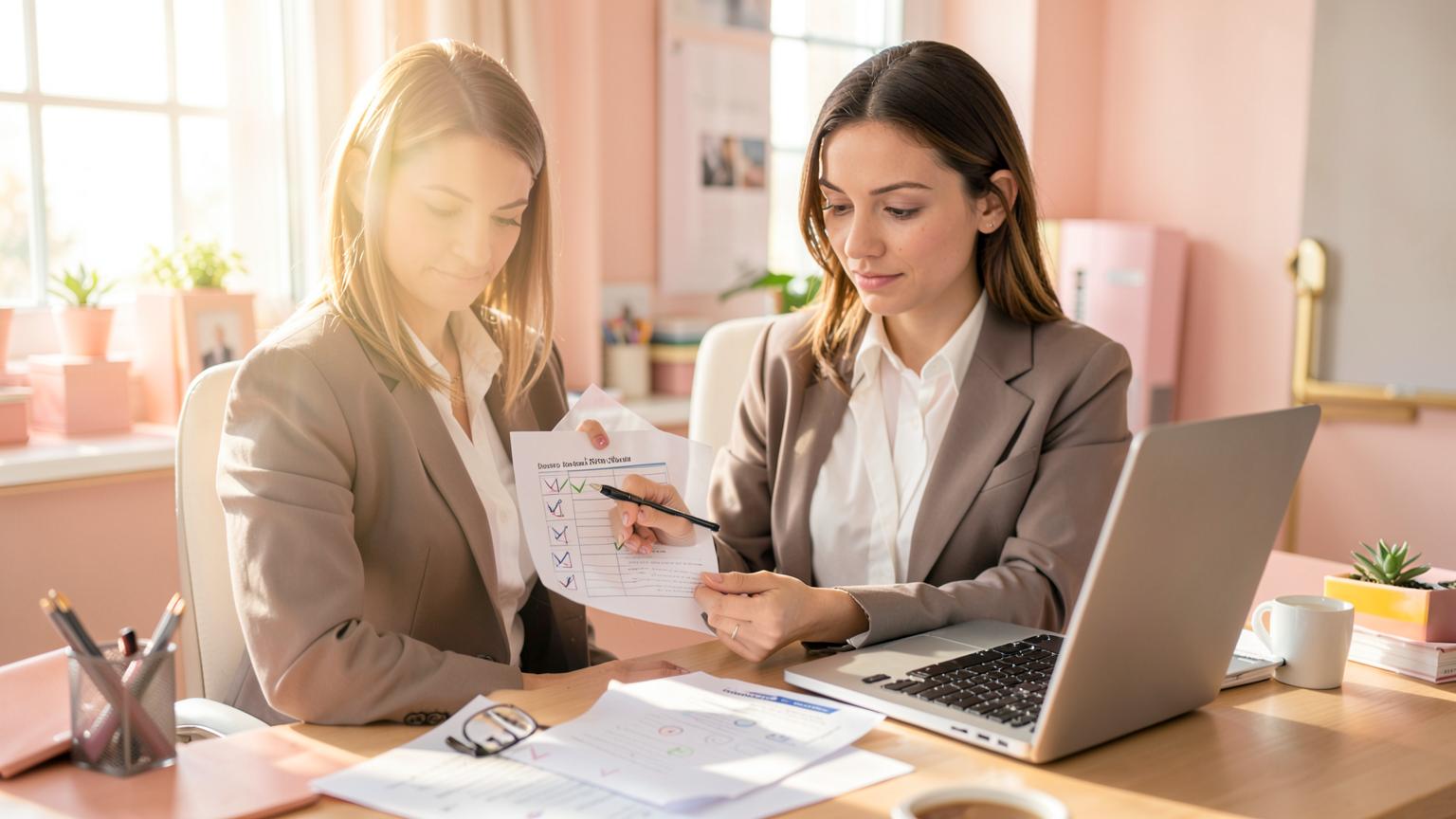 Dos contadoras revisando un checklist de pendientes fiscales en su oficina